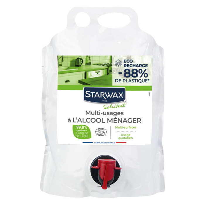 STARWAX SOLUVERT - Nettoyant dégraissant Multi-usages à l'alcool ménager Ecocert 3 L