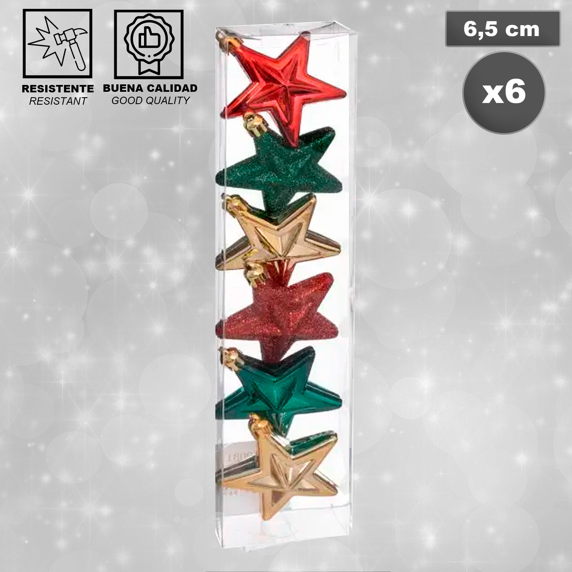 Set de 6 estrellas de navidad plástico