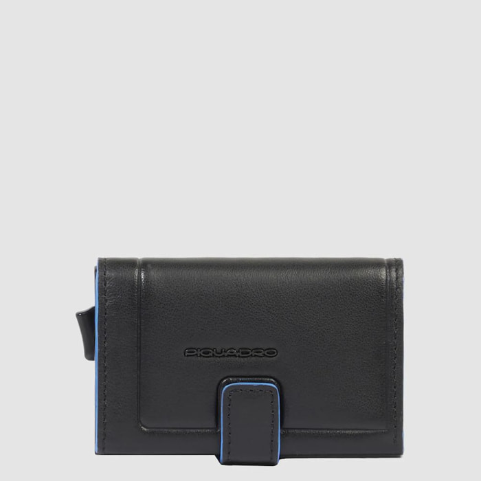Piquadro Portacarte automatico in metallo e pelle, schermato con protezione RFID