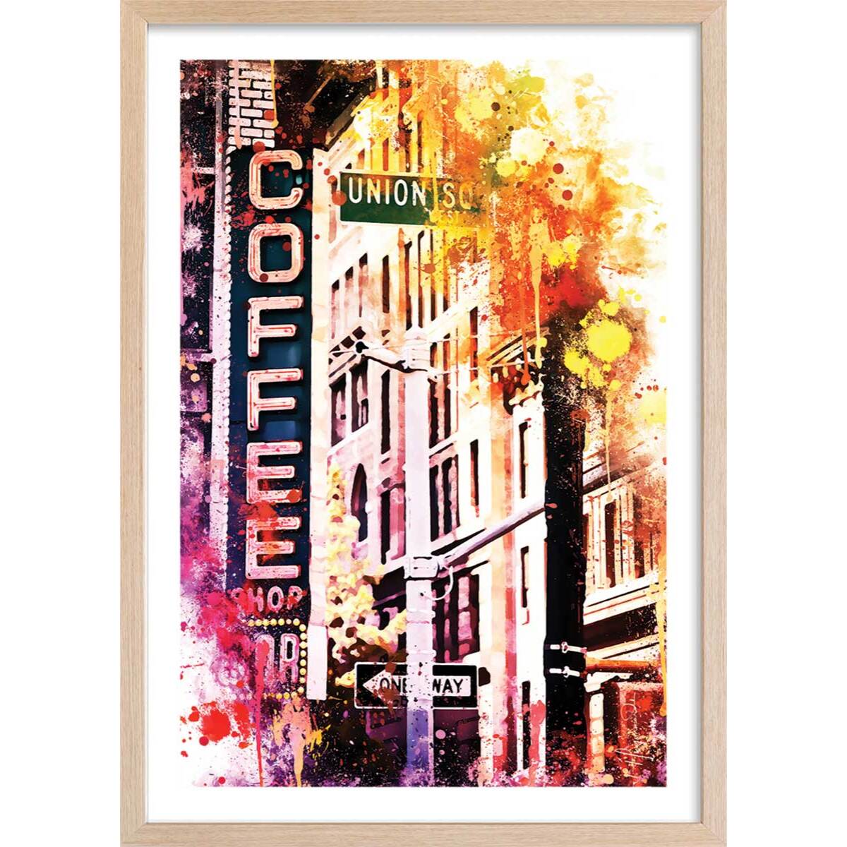 Affiche new york union square flash vision Affiche + cadre en bois - Chêne