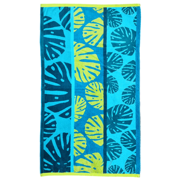 Serviette de plage éponge velours Jacquard Monstera 90x170 400g/m²