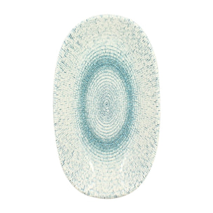 Lot de 6 assiettes ovales en porcelaine blanche et bleue 19cm AQUA