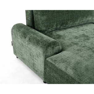 Nelly - canapé d'angle gauche 4 places convertible avec coffre en velours texturé - Vert