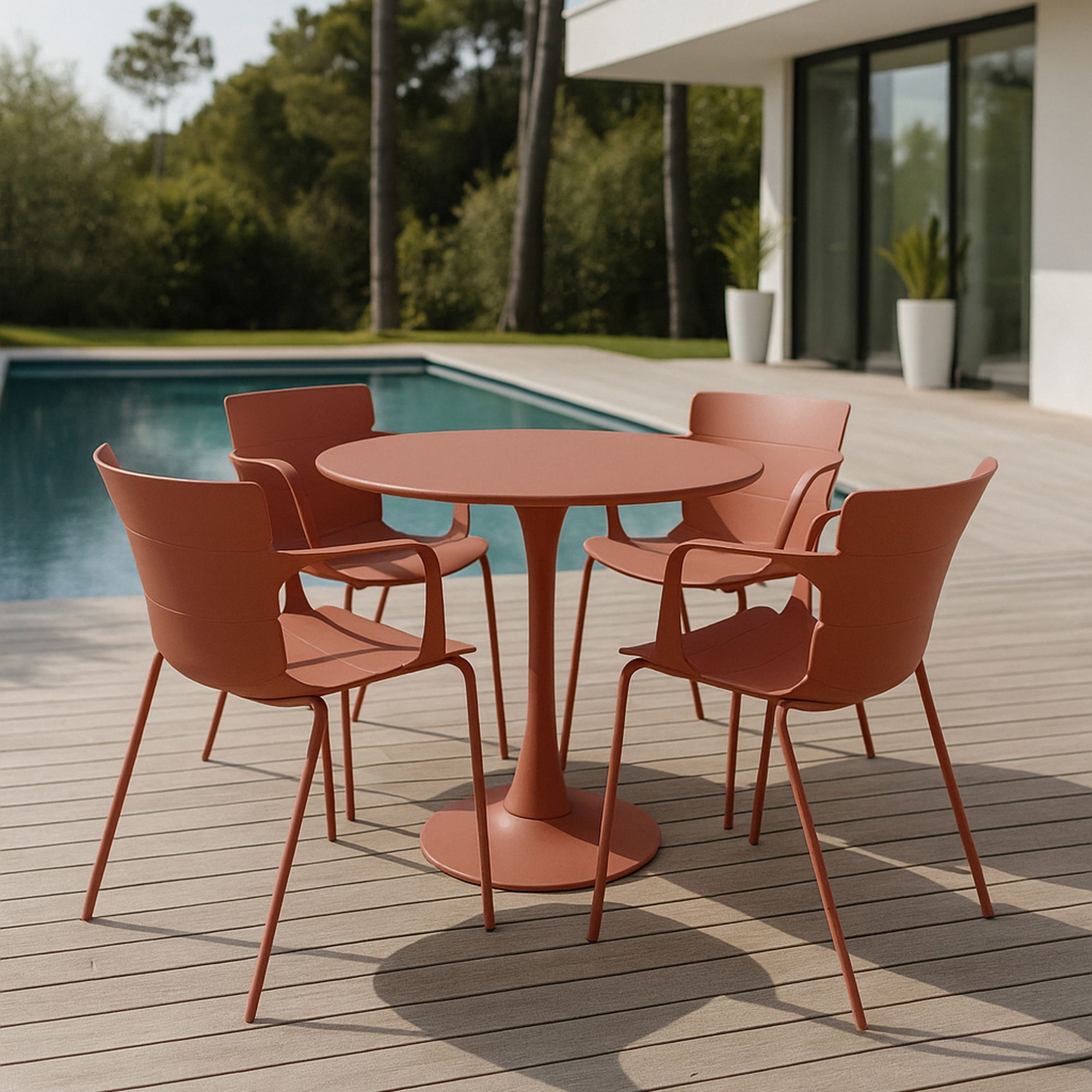 Lot de 4 fauteuils de table extérieur brique en polypropylène et métal MONTAUK