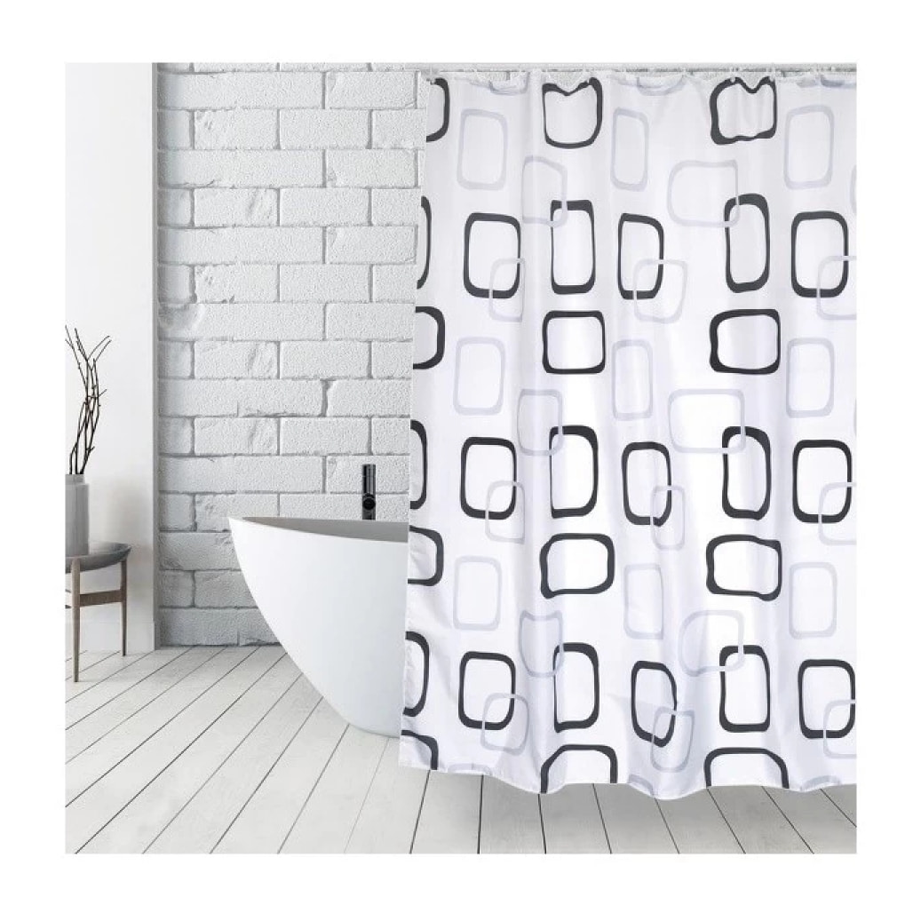 Rideau de douche Polyester 180x200cm Motifs Gris & Blanc - Anneaux inclus MSV