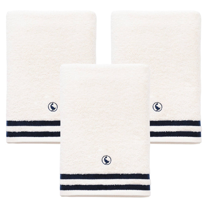Set de 3 toallas de ducha en color blanco crudo 70x140cm 100% algodón 500gsm el ganso
