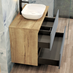 Ensemble de Salle de Bain Nia | Meuble Suspendu | 90 cm Bleu | Deux Tiroirs |Lavabo sur Plan | Miroir non inclus | Meuble Monté | Alday