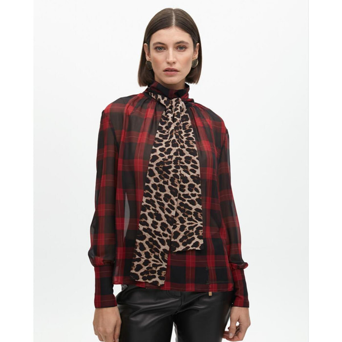 Camicia con Fiocco Stampa Animalier e Tartan