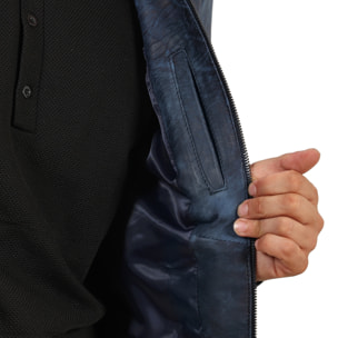 Giubbino in pelle di vitello rifinizione dakota blu jeans-Slim Fit