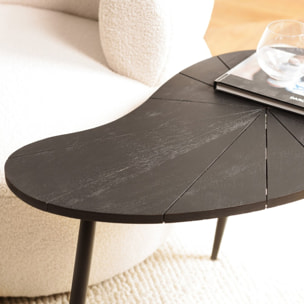 JAMES - Table d'appoint ovoïde plateau texturé noir mat pieds fer noir