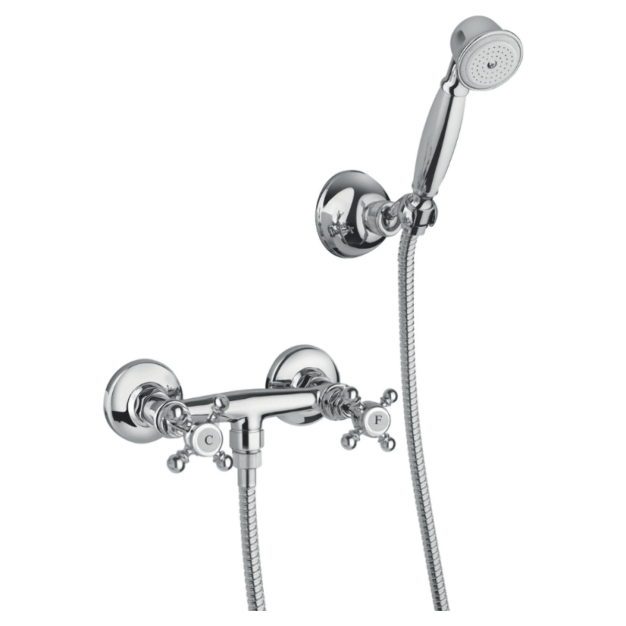 Mélangeur douche + flexible + douchette + support PAINI Tiffany Chromé