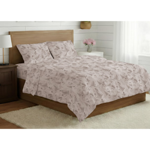 Parure Copripiumino 100% Cotone Made In Italy Fantasia Floreale Disegno Soffione Beige