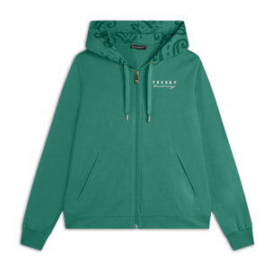 Felpa zip leggera con cappuccio e dettagli floreali