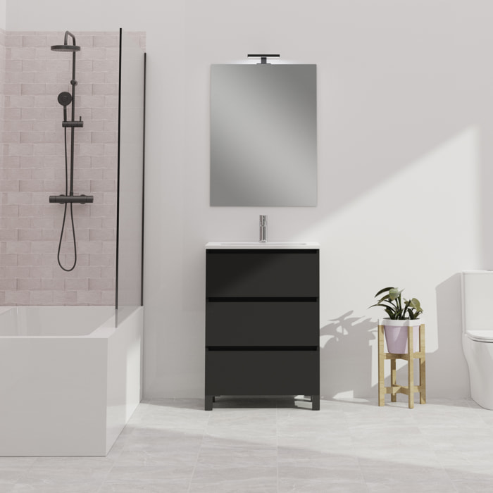 Conjunto de baño Wink | 60 cm Negro Mate | Tres cajones | Lavabo encastrado | No incluye espejo | Mueble montado | Alday