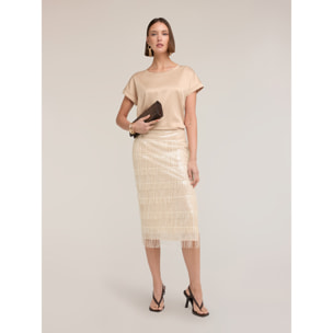 Motivi - T-shirt bimaterica misto cotone - Beige