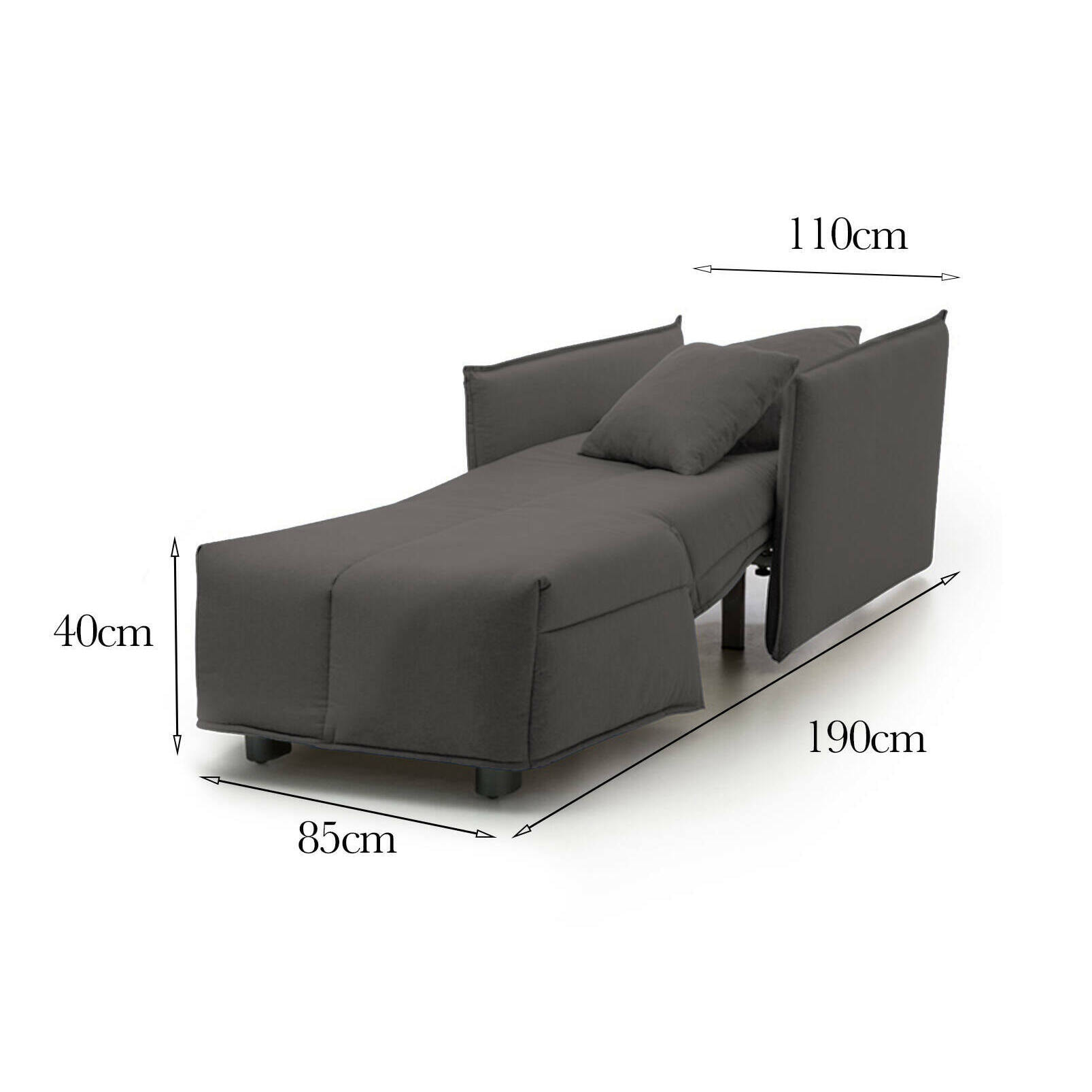 Poltrona Atlantis, Divano singolo, Poltrona soggiorno apertura a carrello, Braccioli standard, 100% Made in Italy, Cm 110x90h85, Grigio