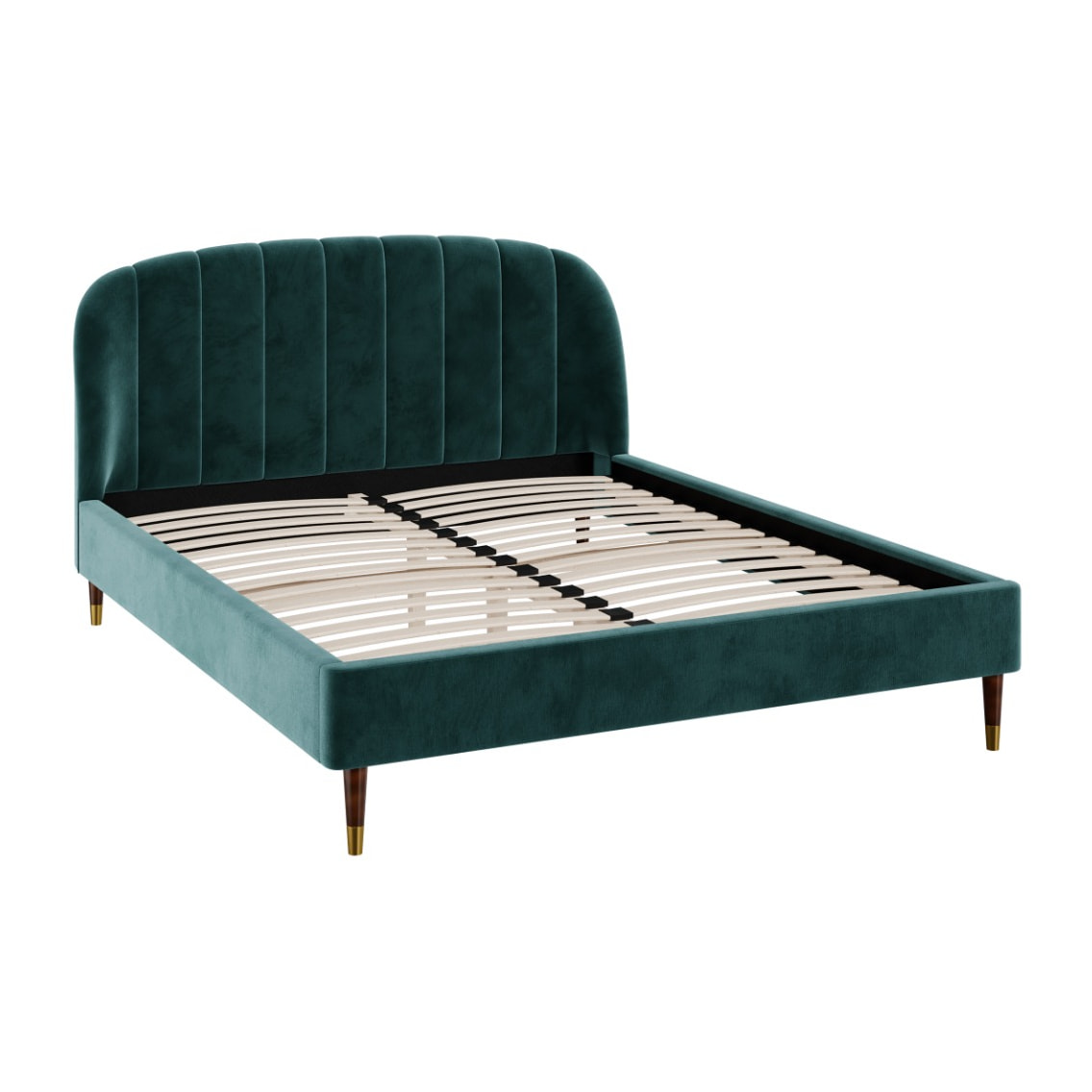 Lit double 160x200 cm en velours vert et pieds doré - Gala