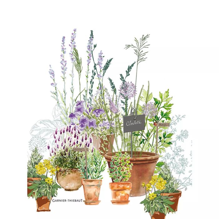 Torchon lin & coton lavé 190 g/m² imprimé multicolore Jardin aromatique provence