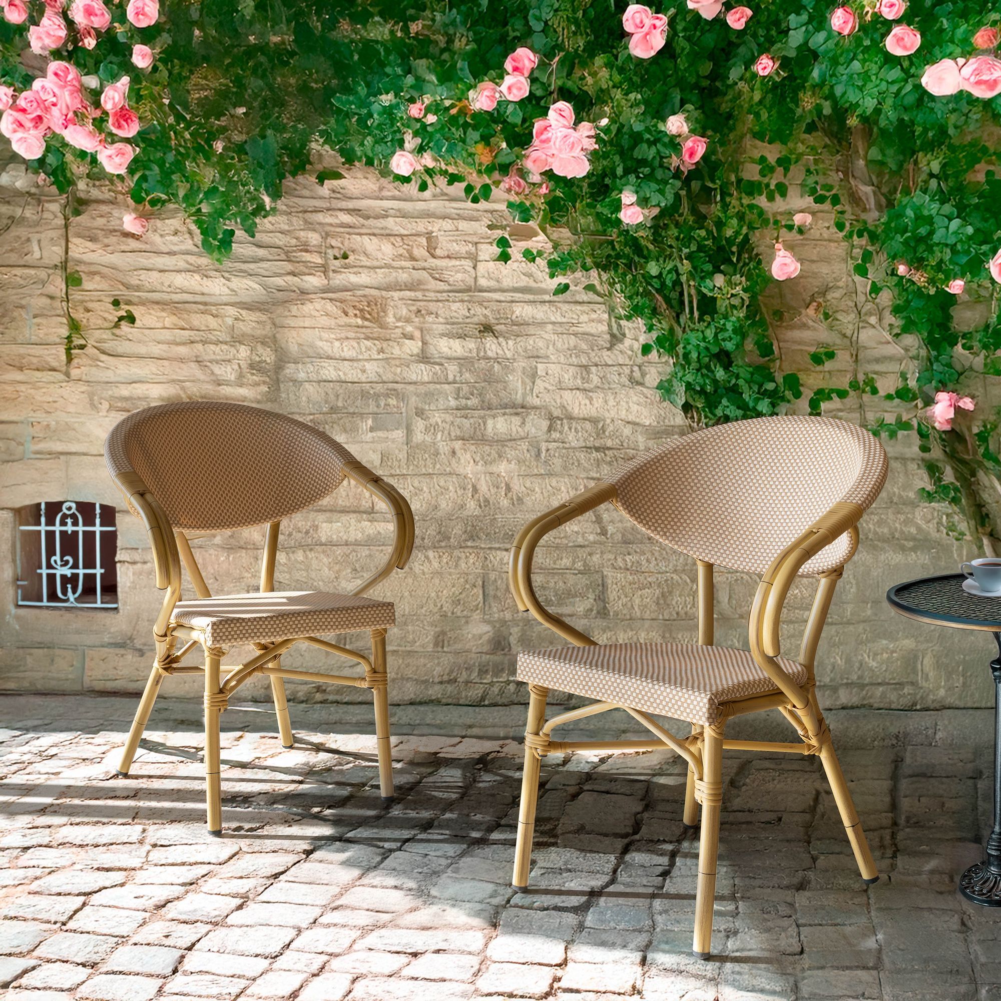 Lot de 2 fauteuils de table extérieur en textilène beige AMALFI