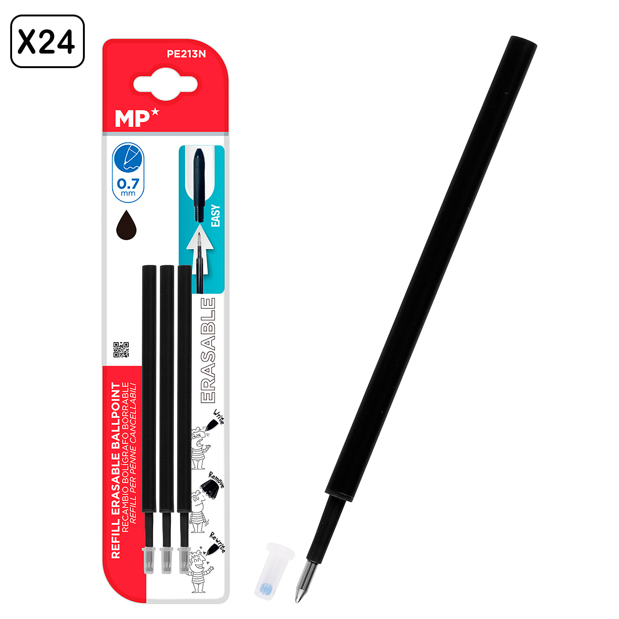 24 PACKS RECAMBIO PARA BOLÍGRAFO BORRABLE NEGRO 3 Uds.