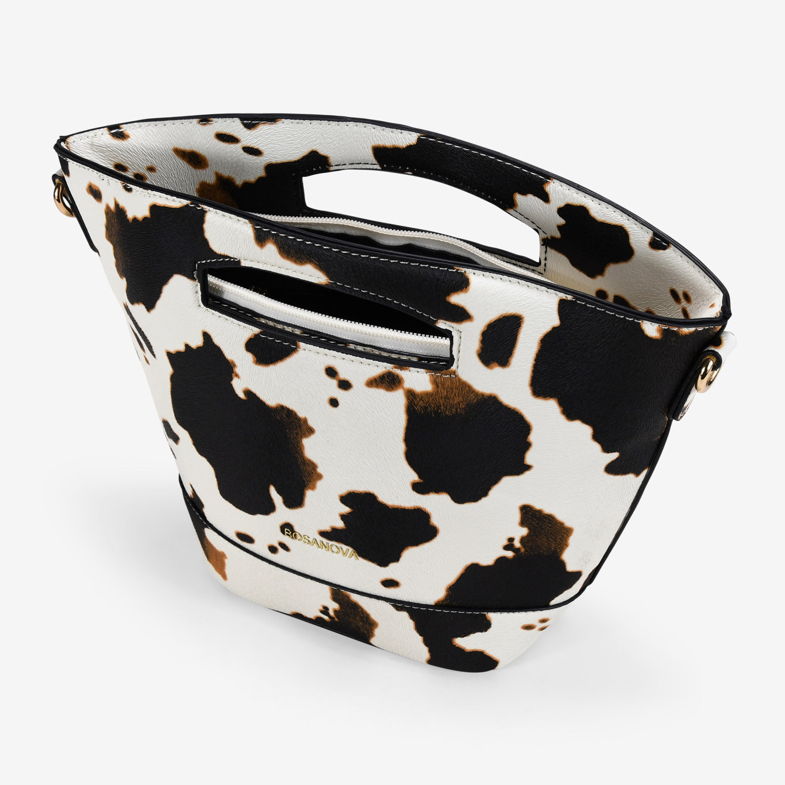 Bolso de mano efecto vaca con cremallera