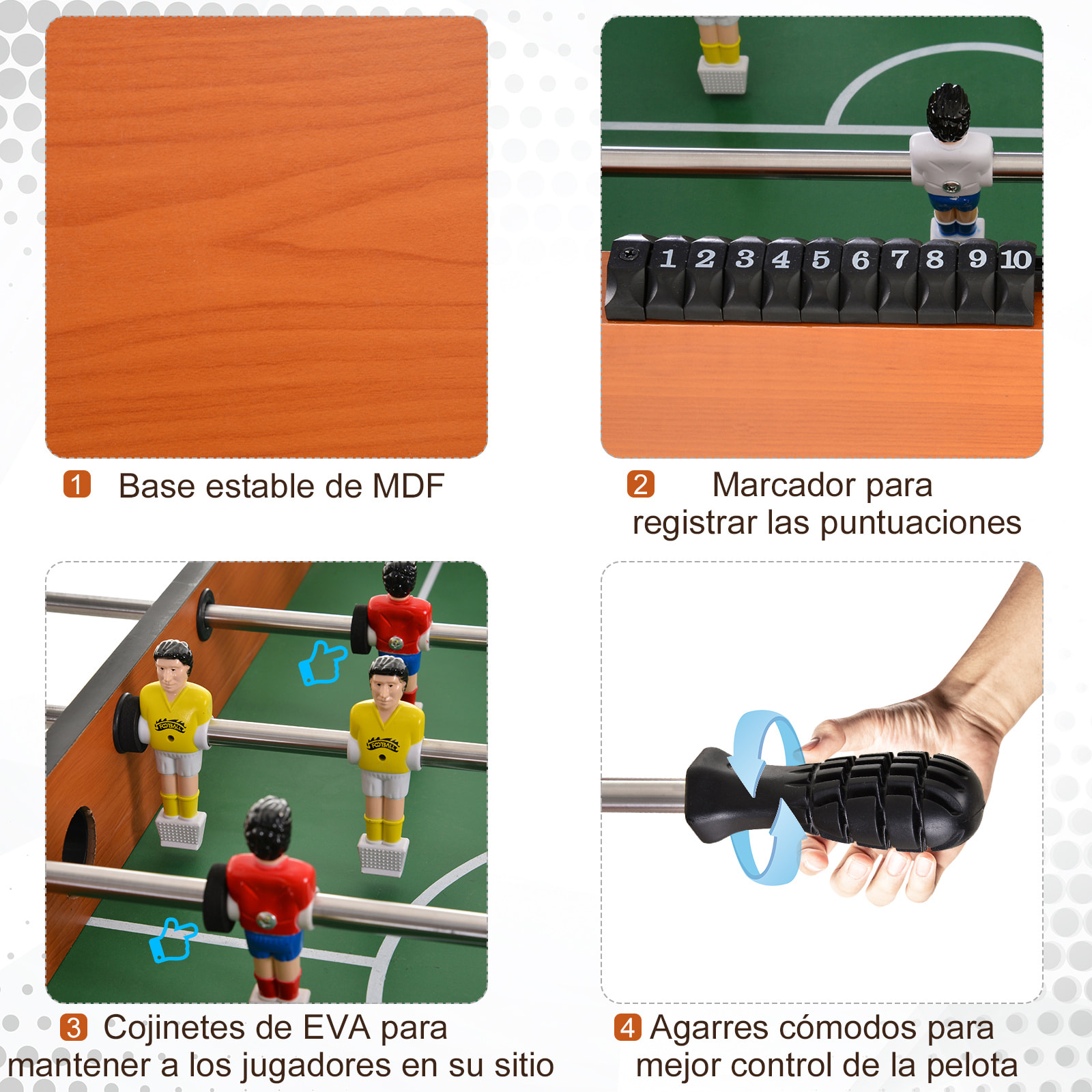 Mesa de Futbolín MDF Acero Inoxidable Plástico 122x61x80 7cm