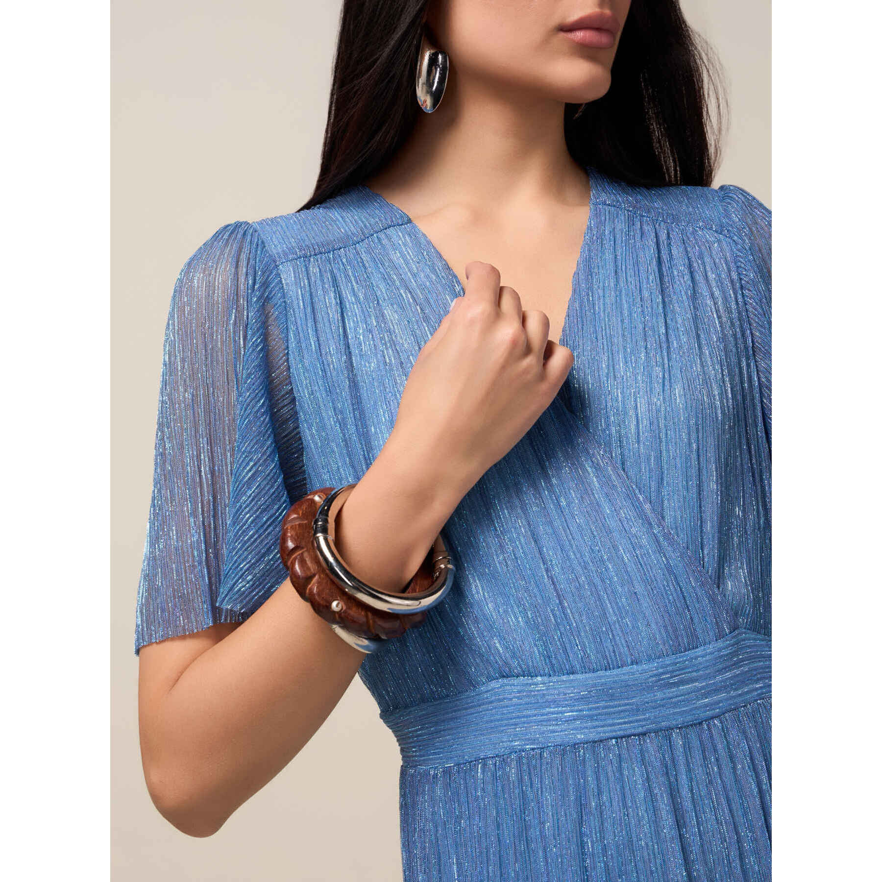 Oltre - Vestito lungo lurex plissé - Azzurro