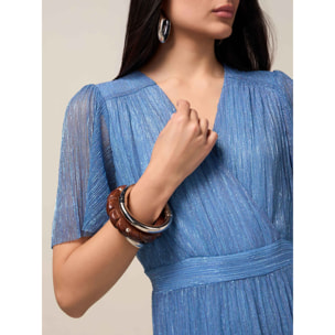 Oltre - Vestito lungo lurex plissé - Azzurro