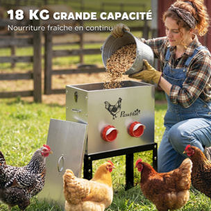 Mangeoire automatique pour poules 27L hauteur reglable 6 ports anti-conflits acier argent noir