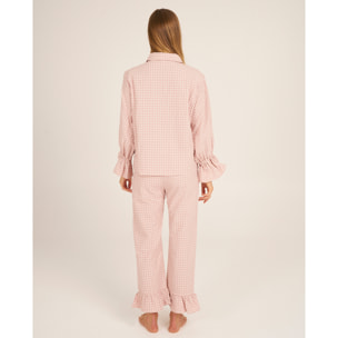 Camiseta de pijama de mujer abotonada de cuadros vichy