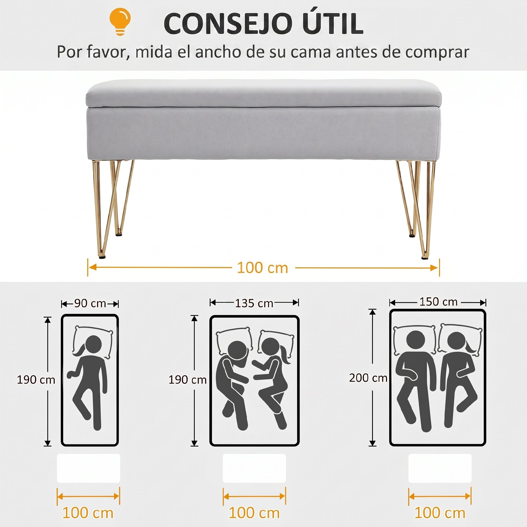 Banco Pie de Cama, Taburete Pie de Cama Tapizado en Lino Sintético con Patas de Acero y Asiento Acolchado, Estilo Moderno, Banco para Dormitorio, Entrada, Pasillo, Gris Claro