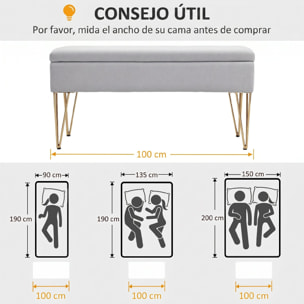 Banco Pie de Cama, Taburete Pie de Cama Tapizado en Lino Sintético con Patas de Acero y Asiento Acolchado, Estilo Moderno, Banco para Dormitorio, Entrada, Pasillo, Gris Claro