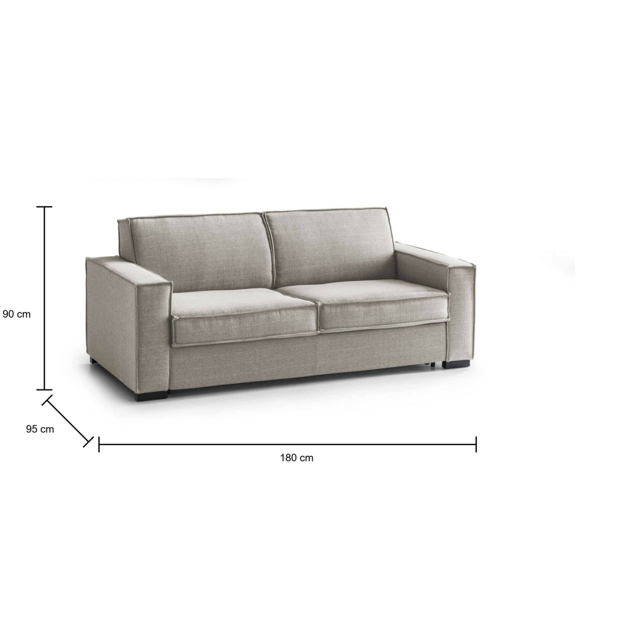 Divano letto 2 posti Alano, Sofà Soggiorno apertura girevole, Tessuto imbottito, Braccioli standard, 100% Made in Italy, Cm 180x95h90, Tortora