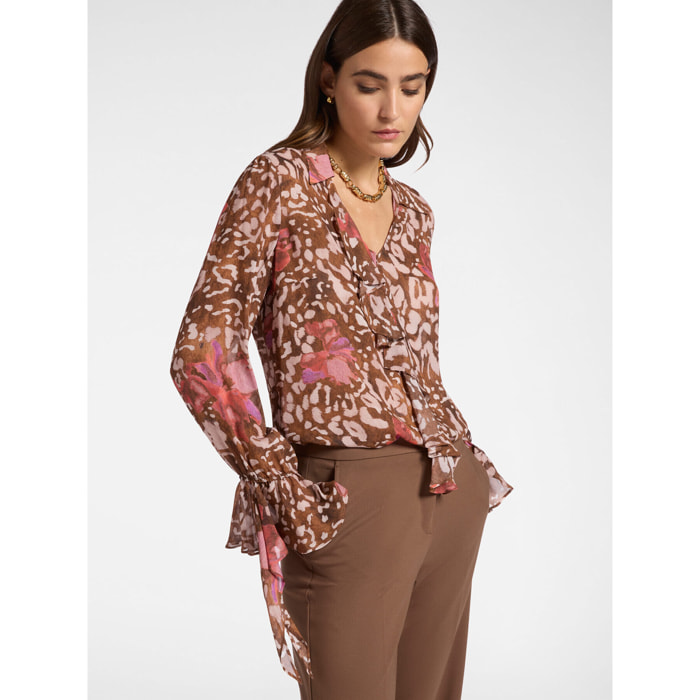 Elena Mirò - Blusa in georgette stampata - Marrone