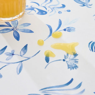 Mantel redondo antimanchas resinado flores Albatar color azul 100% Algodón
