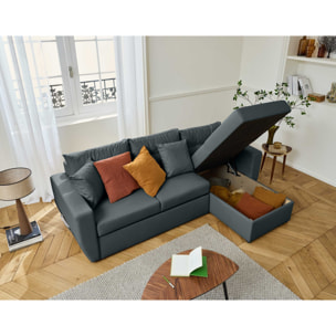 Astoria - canapé d'angle réversible 4 places - convertible avec coffre - en simili - Gris Anthracite