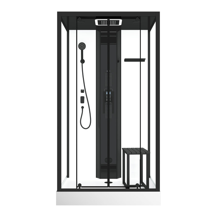 Cabine de douche rectangle 115x90x218 cm - Fonction HAMMAM, Jets Hydromassants, Led et Bluetooth