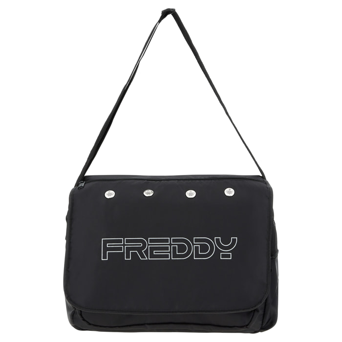 Borsa Messenger Bag in nylon nero con maxi-logo FREDDY