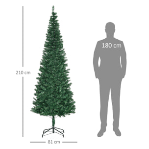 Árbol de Navidad Artificial 210 cm Ignífugo con 631 Puntas de Rama PVC y Soporte de Metal Decoración Navideña para Interiores Fácil de Montar Verde