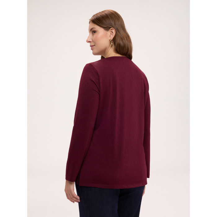 Fiorella Rubino - T-shirt in jersey laminato manica lunga - Bordeaux