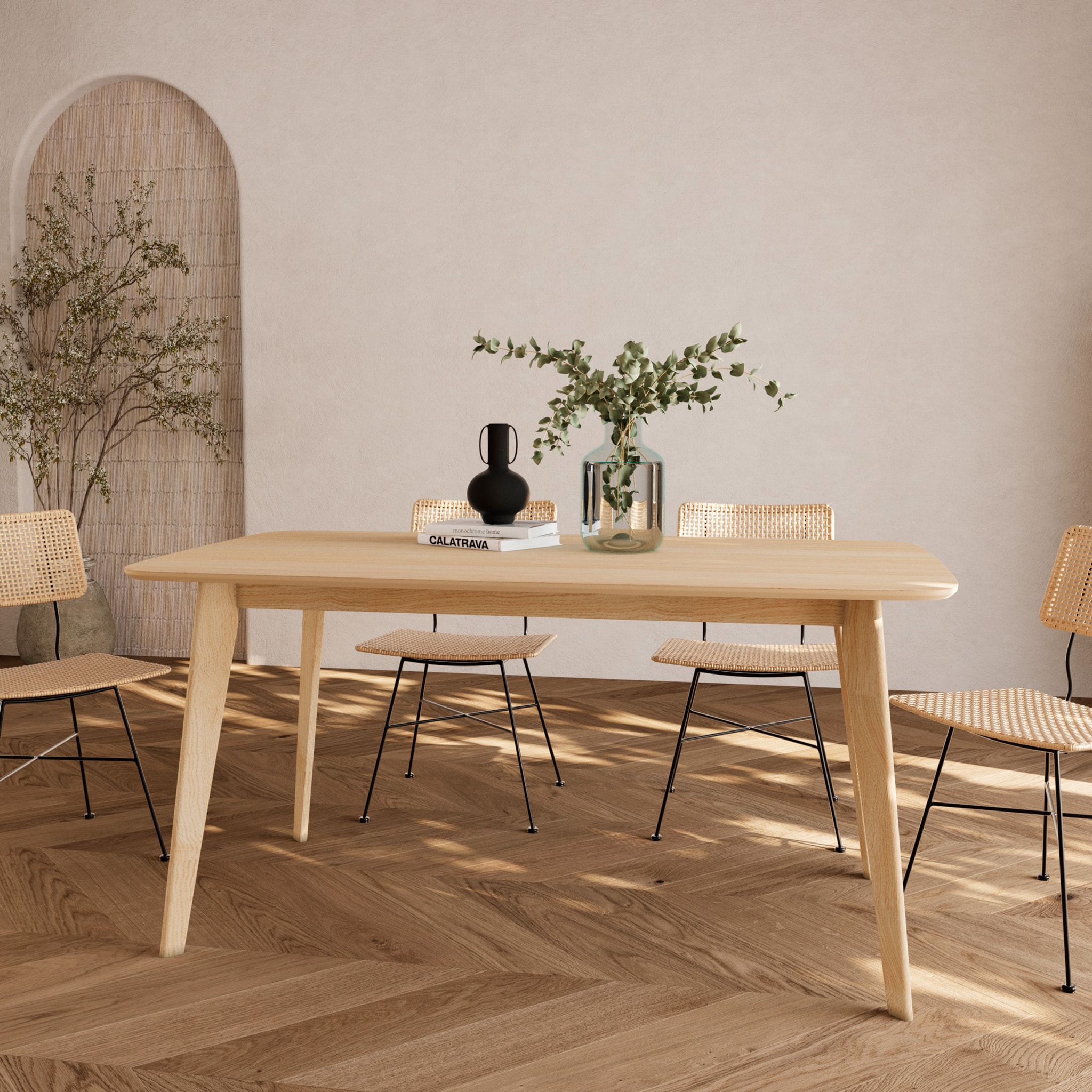 Table rectangulaire 6 personnes en bois clair 150 cm - Oman