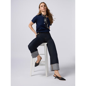 Oltre - Jeans palazzo de mezclilla con hebilla de joyería - Azul