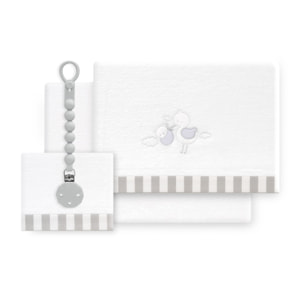 Triptico Cuna Coralina Cigueña Oso + Broche Bco/Gris