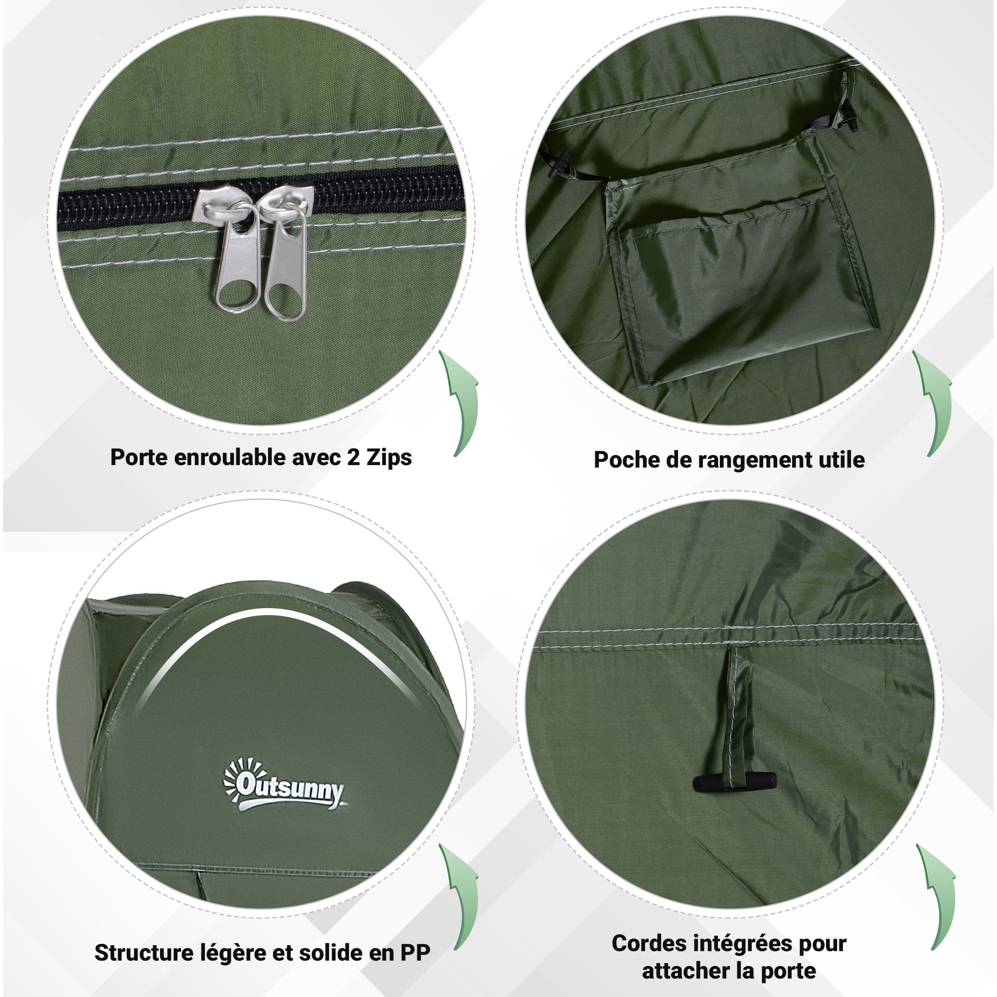 Tente de douche pliable pop-up automatique instantanée cabinet de changement camping polyester vert