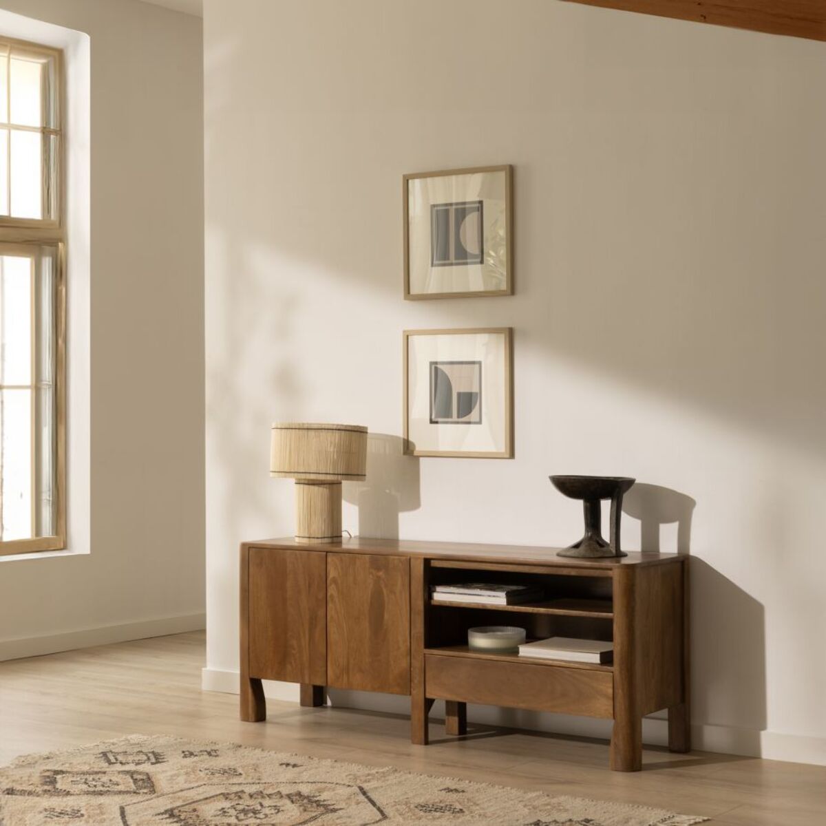 Meuble tv Capri -bois massif de mangue-couleur noyer 150 x 60 x 40 cm