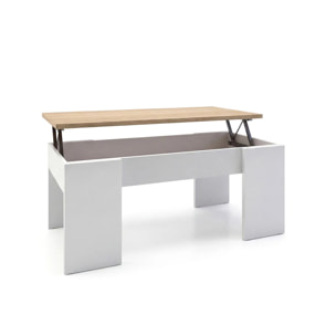 Mesa de centro elevable con almacenaje en blanco artick y roble canadian 100x45-56 cm Vita Blanco Artik (Blanco Mate) - Roble Canadian