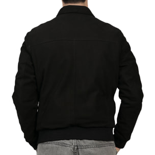 Giubbino in vera pelle di vitello scamosciata Nero-Slim Fit