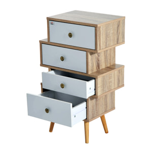 Meuble commode chiffonnier style scandinave 4 tiroirs coulissants 47 x 30 x 81 cm coloris blanc bois de chêne