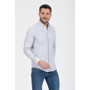Camicia Uomo 1 Bottoni Button Down Slim Armaturato Fantasia Grigio Scuro/Bianco