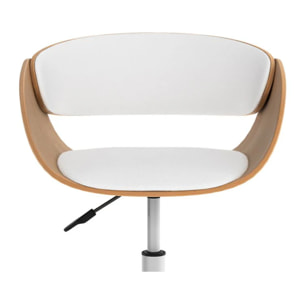 Chaise de bureau pivotante sur roulettes en bois et PU blanc - Adelmar